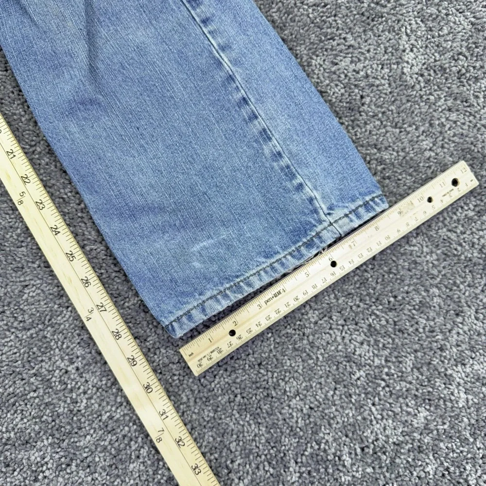 Lee Jeans Mens 32x30 Blue Relaxed Fit Bootcut Light Wash Distressed Denim
